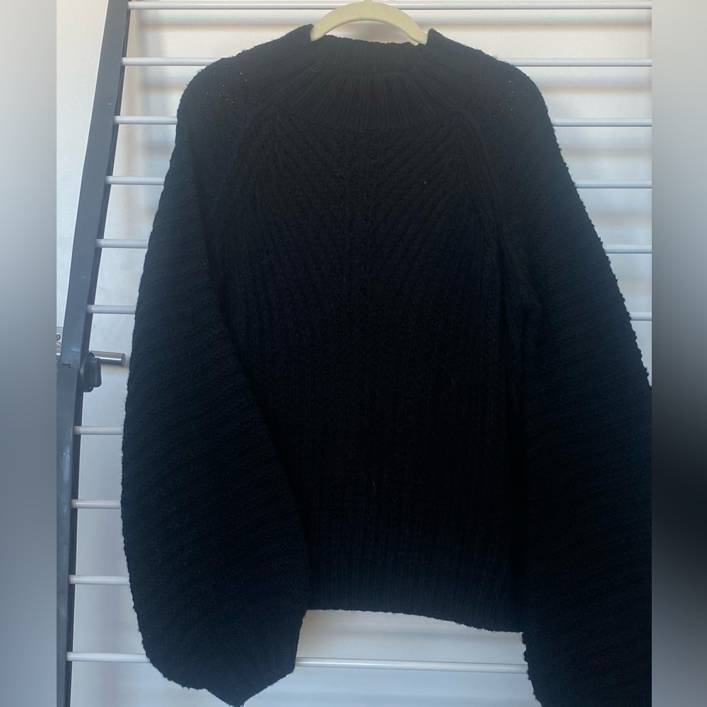 Black Knit Sweater with Bell Sleeve, Size: M